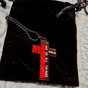 Philippians 4:13 basketball cross necklace